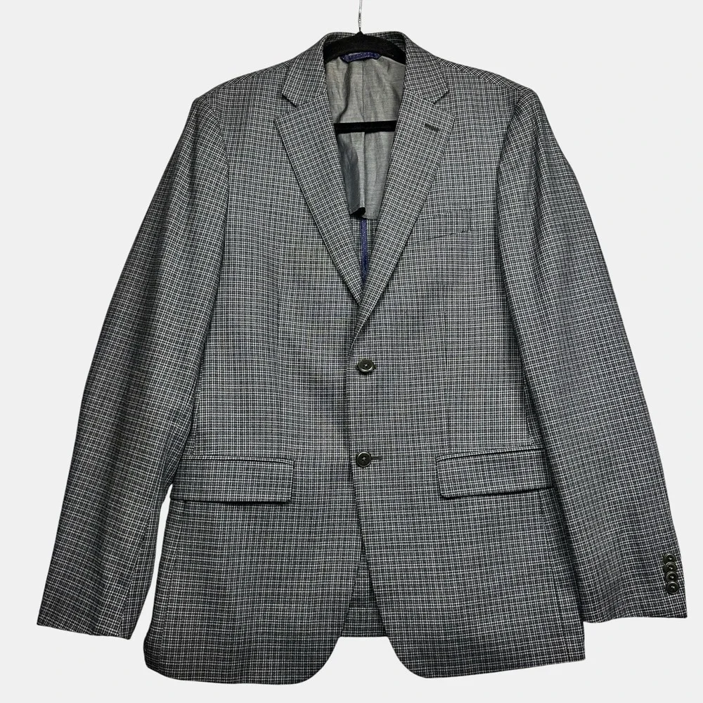 Michael Kors Blazer Jacket Men's 38R Gray Small Check Wool Blend Business Preppy